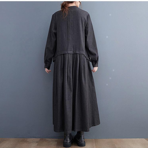 ロング ワンピース デニム 大きいサイズ レディース 秋 冬 新品