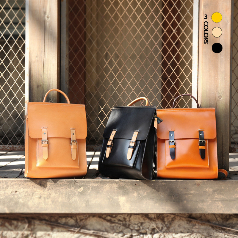 ヴィンテージ風レザーバックパック- イタリア産植物鞣革・ハンドメイド