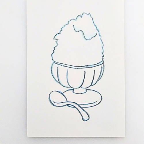 色鉛筆画 原画 1点物 かき氷 線画 夏 イラスト ハガキサイズ イラスト