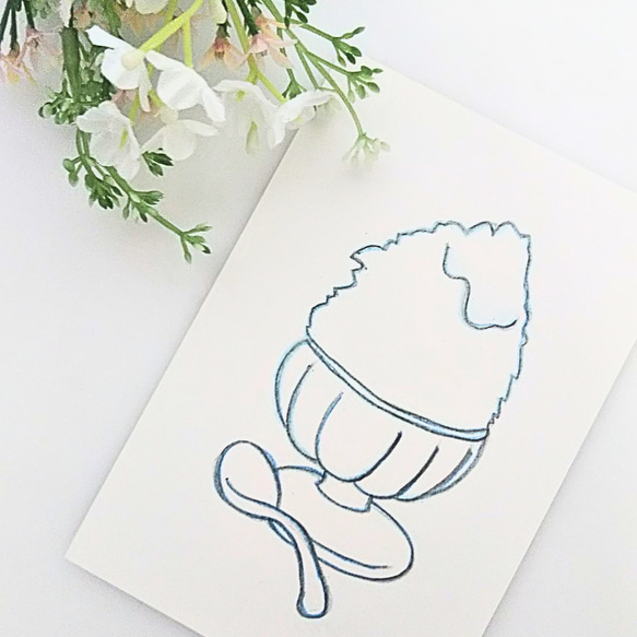 色鉛筆画 原画 1点物 かき氷 線画 夏 イラスト ハガキサイズ