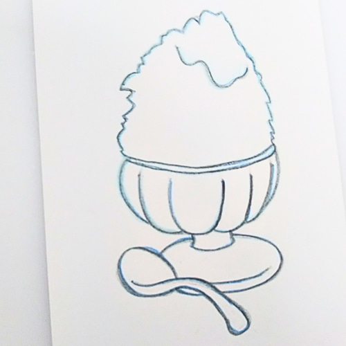 色鉛筆画 原画 1点物 かき氷 線画 夏 イラスト ハガキサイズ