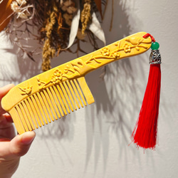 0725122  高品質　檀木櫛　牡丹彫り50＊118ミリ 0725122 高品質 檀木櫛 牡丹彫り50＊118ミリ