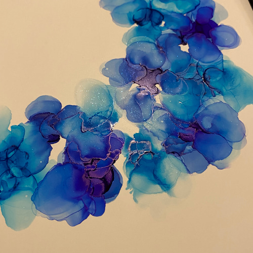 No.75 アルコールインクアート 原画 A4サイズ 絵 月 花 青 オパール