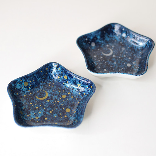 アンティークの傘と星の模様の皿3枚セット 夜空と三日月～星の豆皿（シルバー/ゴールド）単品 薬味皿・豆皿