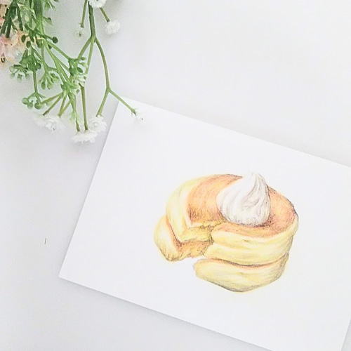 色鉛筆画 原画 1点物 パンケーキ イラスト ハガキサイズ