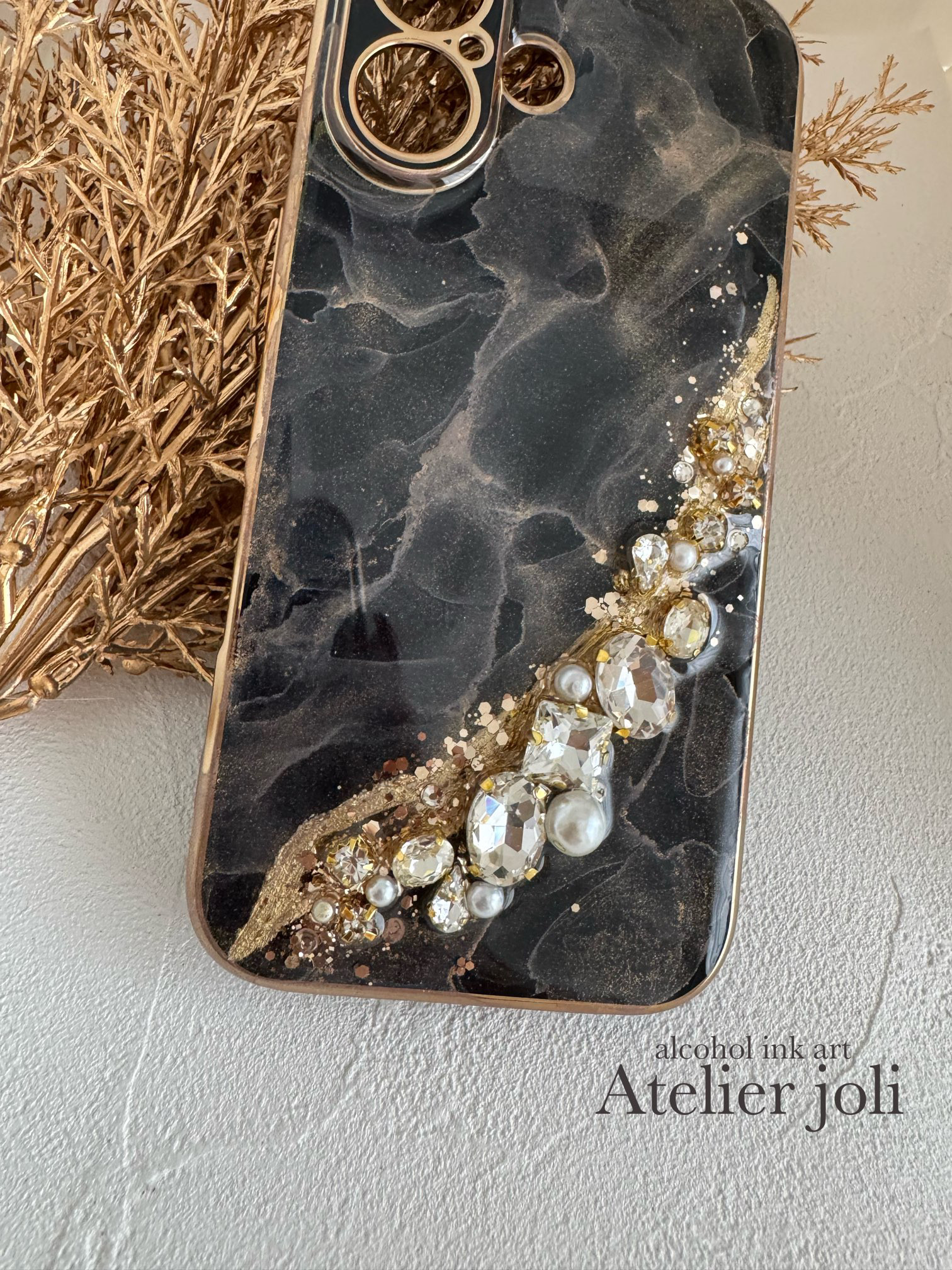 ブラックジュエリーケース｜iPhone対応／アルコールインクアート