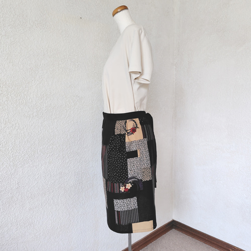 腰エプロン、サロン、前掛け(和のパッチワーク柄/濃紺地)『Creema限定