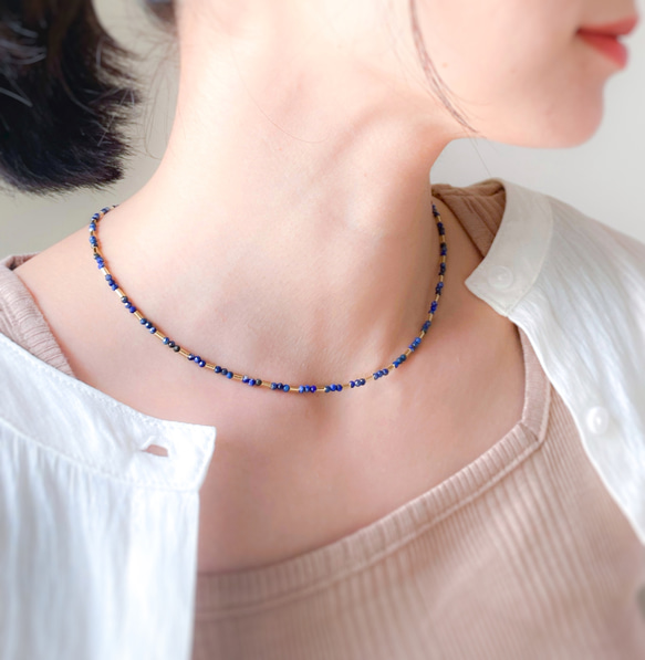 ラピスラズリ ネックレス｜大人の差し色に・天然石×14kgf・上品な藍色