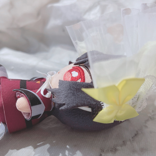 ぬい用 ヘッドドレス イエロー 黄色 白レース ハート リボン