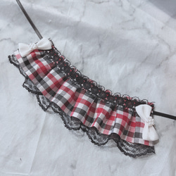 ぬい用 ヘッドドレス ぬい服 チェック 赤 レッド 黒 りぼん