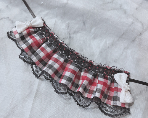 ぬい用 ヘッドドレス ぬい服 チェック 赤 レッド 黒 りぼん