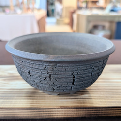 【植木鉢】◆テレビチャンピオン陶芸王が作る器・炭化窯変裂罅紋様鉢(たんかようへんれっかもんようばち) 2枚目の画像