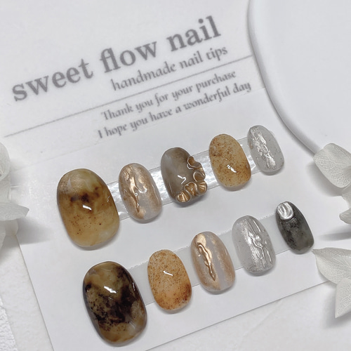 現品 ラウンドショート ネイルチップ ニュアンスネイル ミラーネイル