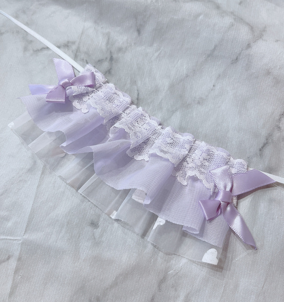 ぬい用 ヘッドドレス ぬい服 パープル 白レース リボン 紫 ぬいぐるみ