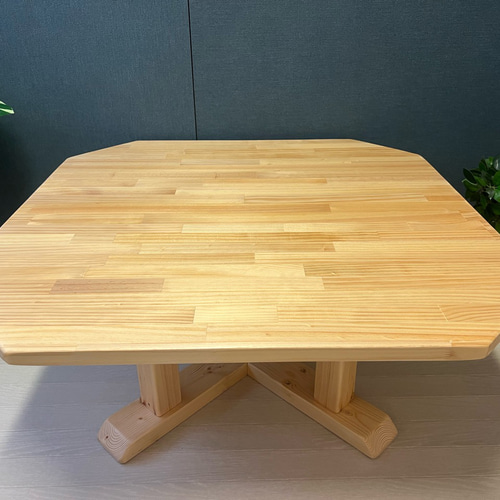 送料無料】 ローテーブル 八角形 90cm パイン ナチュラル 木組支柱脚