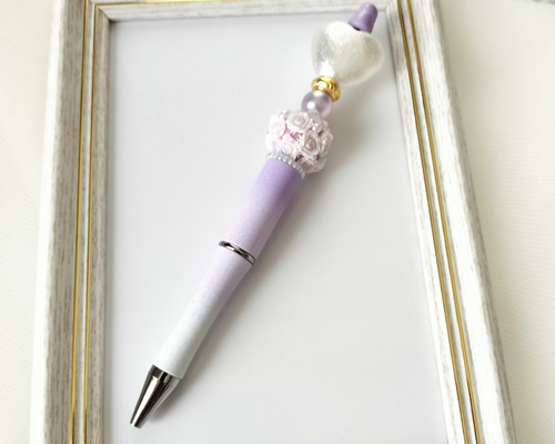 ✿22❤️ カスタムボールペン　人気　ハート　ボールペン　薔薇　ガラスビーズ sale‼️N3580 カスタムボールペン 薔薇ビーズ ハート リボン
