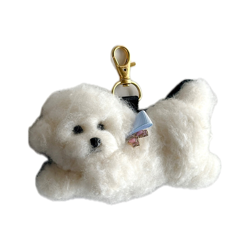 ふわっふわなビションフリーゼちゃんのキーホルダー♪ 羊毛フェルト