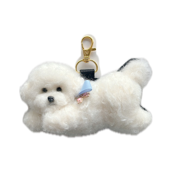 ふわっふわなビションフリーゼちゃんのキーホルダー♪ 羊毛フェルト