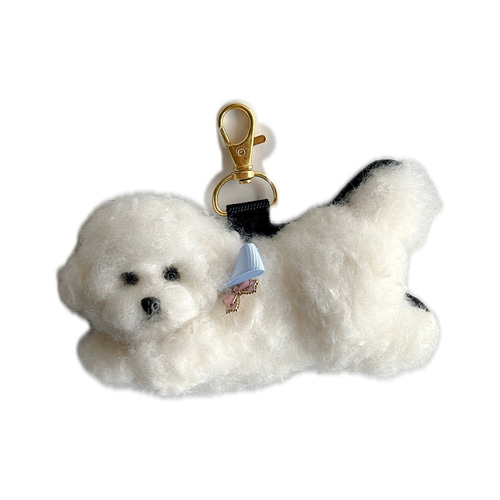 ふわっふわなビションフリーゼちゃんのキーホルダー♪ 羊毛フェルト