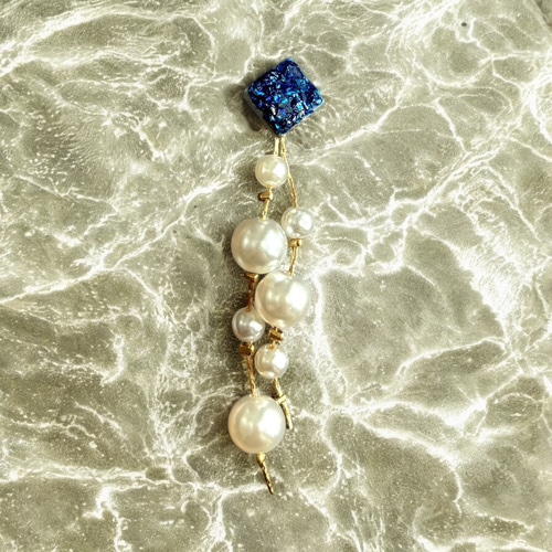 真珠の耳飾りの少女」 本真珠×美濃焼×琉球ガラス×ラピスラズリ ピアス