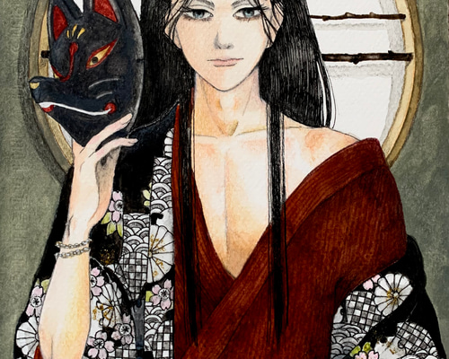 特別提供品!水彩画原画【花魁男子】 イラスト atelier KARISH