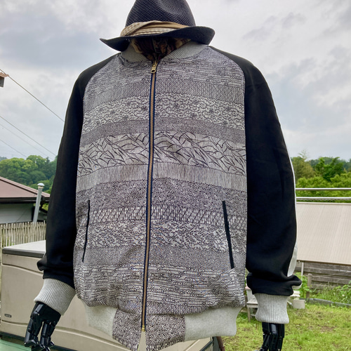 着物リメイクスカジャン 産着リメイク リバーシブル 獅子 刺繍 メンズL