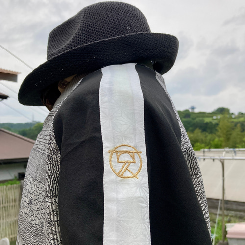 着物リメイクスカジャン 産着リメイク リバーシブル 獅子 刺繍 メンズL