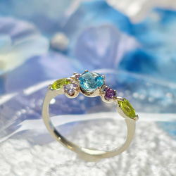 ◇天然石＊紫陽花＊スイスブルートパーズ＊タンザナイト*アメジスト＊ピンクトルマリン＊ぺリドットH-119RH 7枚目の画像