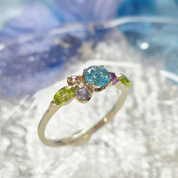 ◇天然石＊紫陽花＊スイスブルートパーズ＊タンザナイト*アメジスト＊ピンクトルマリン＊ぺリドットH-119RH 6枚目の画像