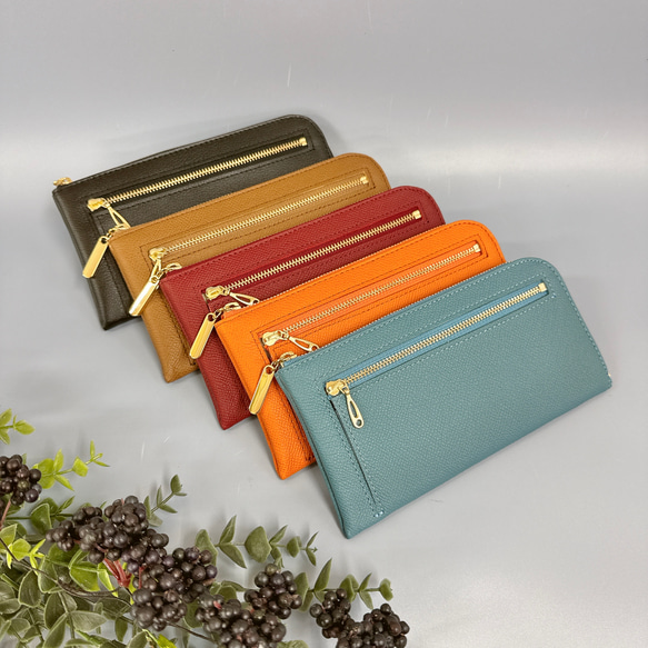 最高級カーフレザー ワインハイマー お札がピッタリ入る極小長財布 8枚カードポケット 前ファスナー付き 1枚目の画像