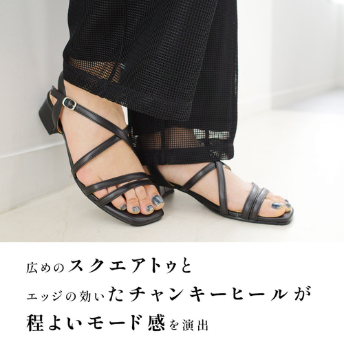 【中古】カチム KATIM ストラップサンダル アンクル スクエアトゥ チャンキーヒール フェイクレザー シルバーカラー 程よいモード感 スクエアトゥ×チャンキーヒール クロスストラップ