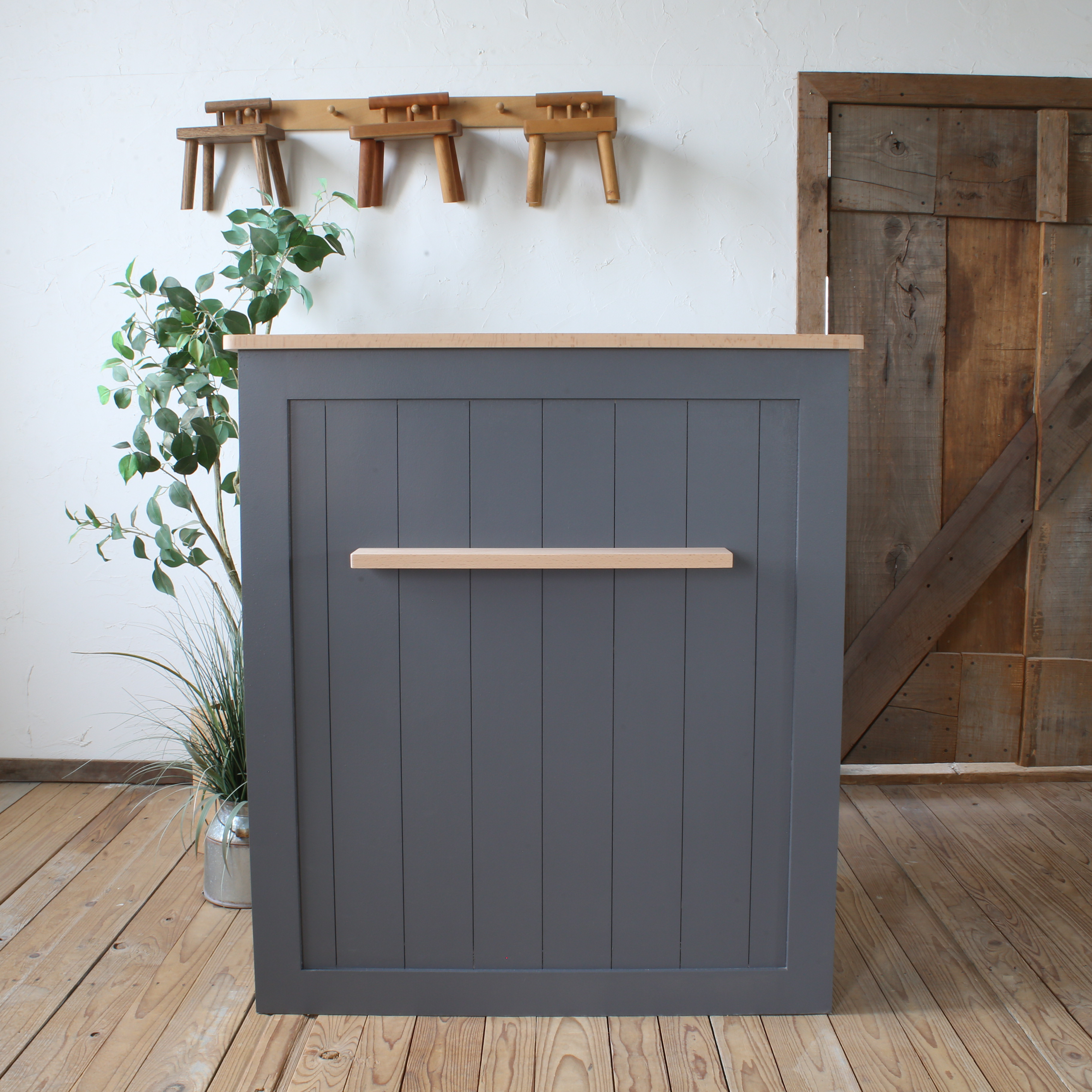 No.19　【短納期】　手元の見えないレジカウンター　美容室・ネイルサロン　サイズ・カラーオーダー【グレー/ビーチ材】