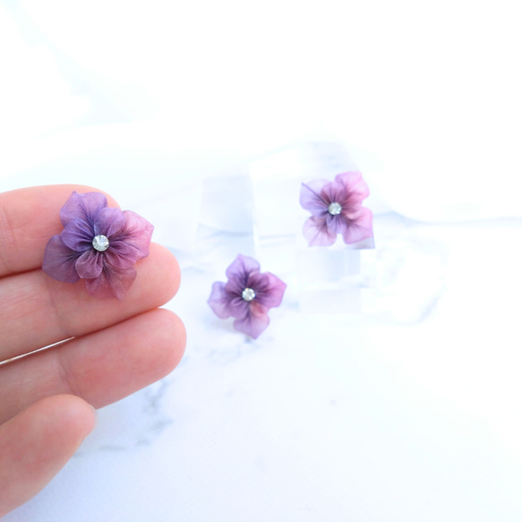 紫陽花 アジサイピアス 痛くないイヤリング 梅雨 6月 アレルギー対応 プレゼント ギフト 7枚目の画像