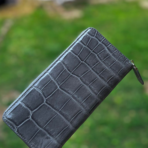 グレー クロコダイルレザー 長財布 CROCODILE(クロコダイル)二つ折り 長財布 ロングウォレット