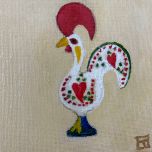 ミニ原画 ポルトガル鶏 ガロ フレーム付き イラスト kuruminoenogu