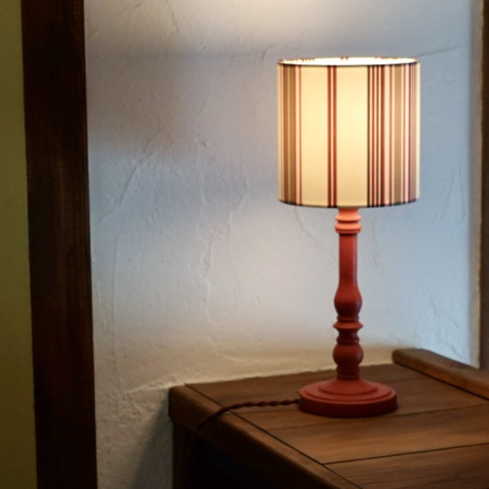 ◆HappyLamp◆S・Mサイズ/マルチストライプ/レッド＆オリーブ/テーブルランプ/スタンドランプ/照明