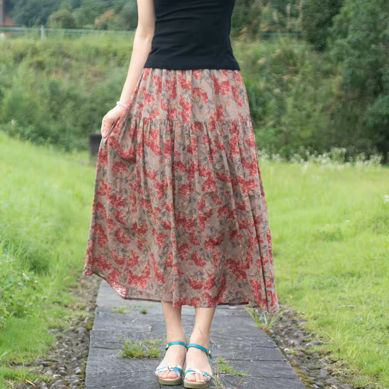 夏色新作2025、ロングスカート、春スカート、夏スカート、秋スカート