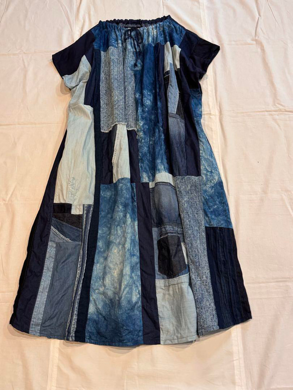 SAYOCAFE藍染&デニムのパッチワークワンピース ワンピース 衣工房  