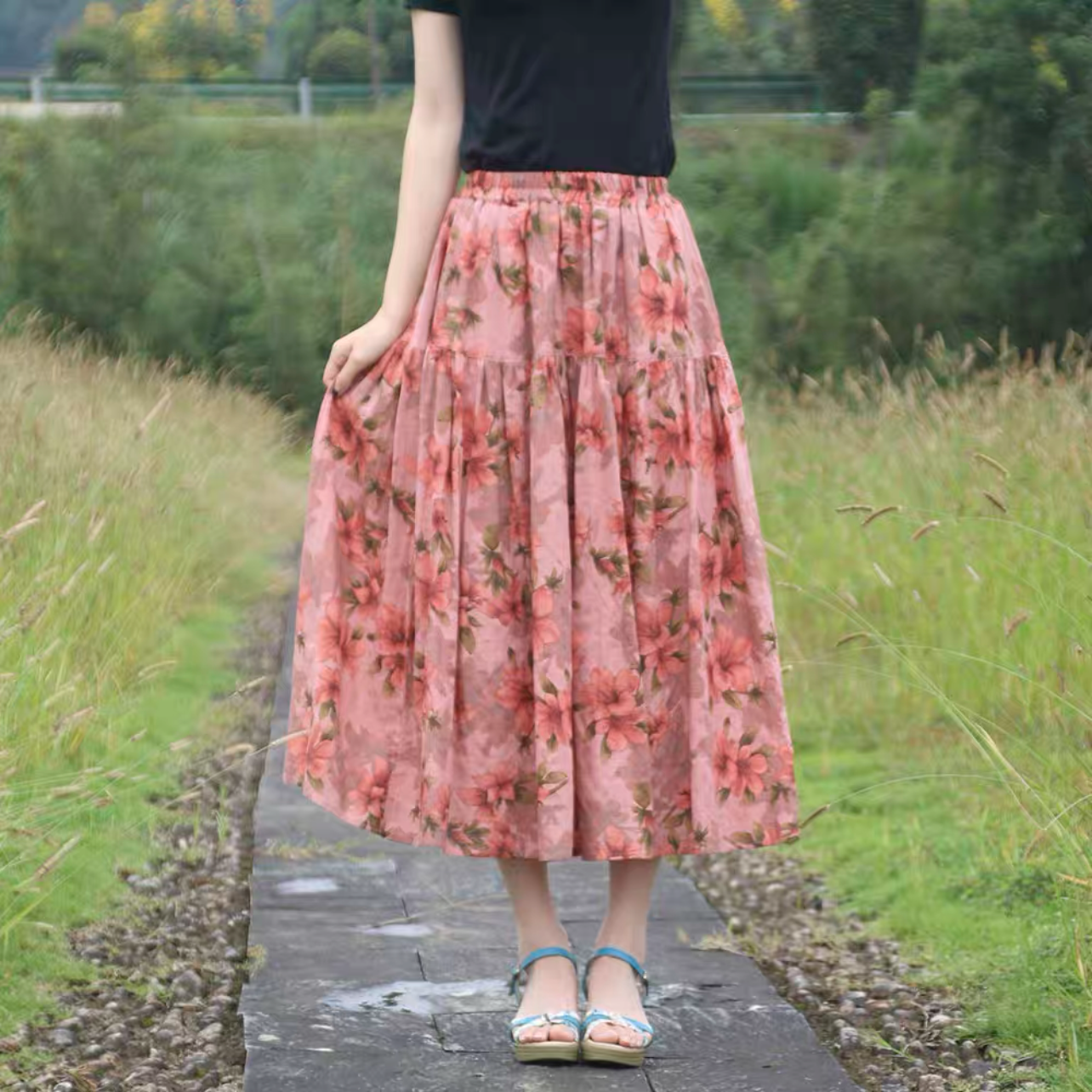 夏色新作2025、ロングスカート、春スカート、夏スカート、秋スカート