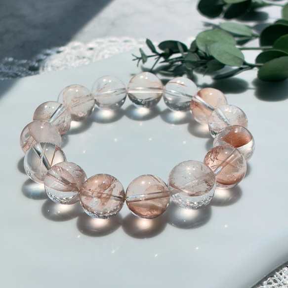 【ピンクアイリス ヒマラヤ水晶】マニカランの神秘的な輝き 天然石 ブレスレット 天然アイリス ピンクマニカラン水晶 ブレスレット ヒマラヤ水晶