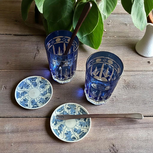 時代 豆皿 赤絵 青手 染付 3枚セット 71017 手描き染付豆