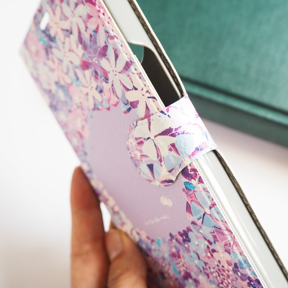 【名入れ】紫陽花の手帳型スマホケース（カード入れ・スタンド付き）iPhone Android 全機種対応 18枚目の画像