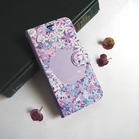 【名入れ】紫陽花の手帳型スマホケース（カード入れ・スタンド付き）iPhone Android 全機種対応 2枚目の画像
