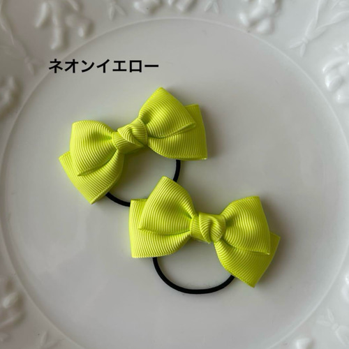 蛍光色リボン ちょうちょリボン キッズ ヘアゴム クリップ ヘアゴム