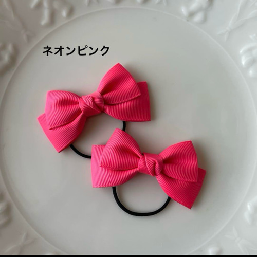 蛍光色リボン ちょうちょリボン キッズ ヘアゴム クリップ