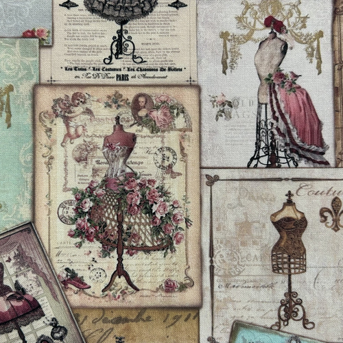 輸入コットンファブリック トルソー柄 アンティーク調デザイン