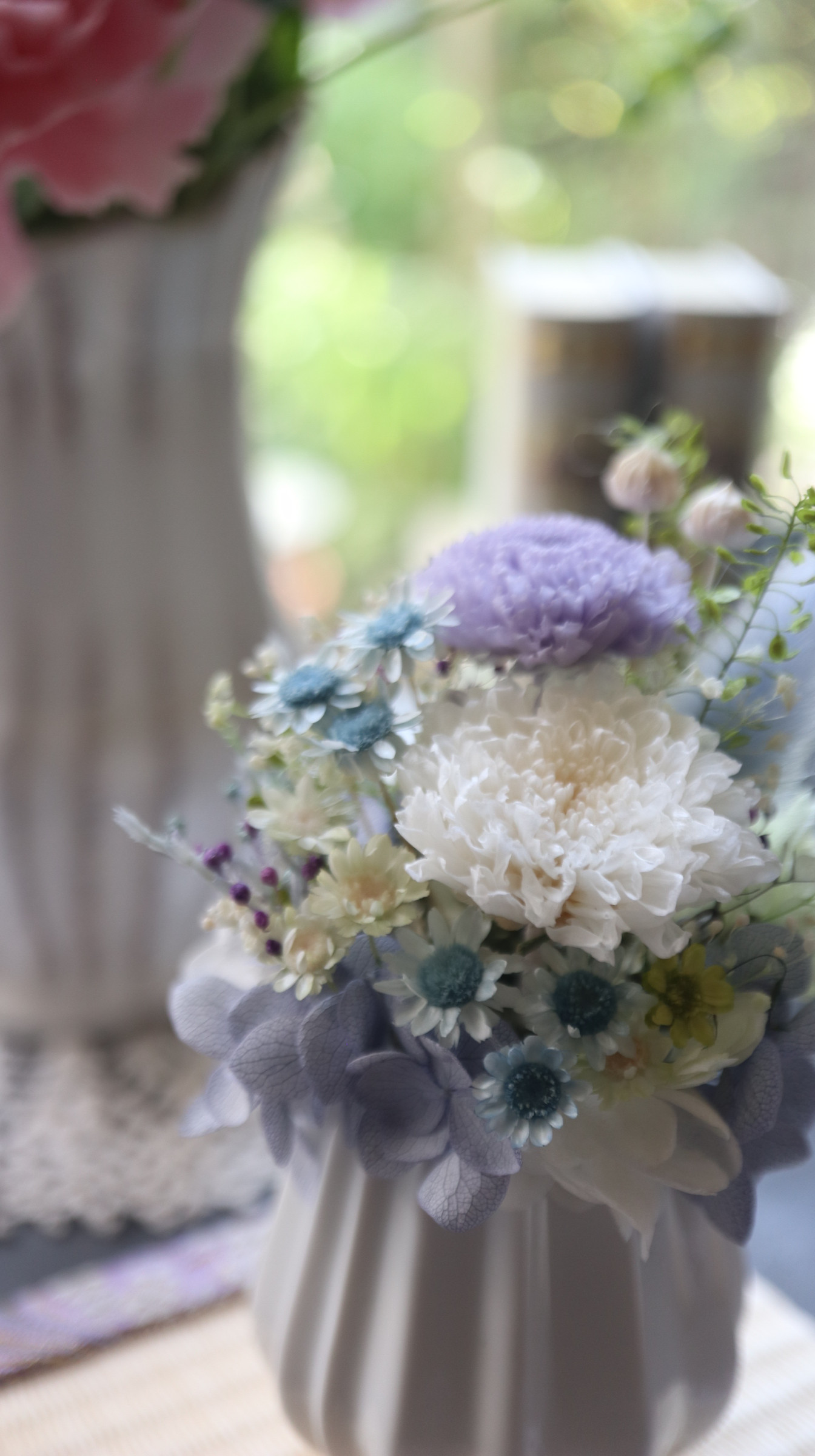 選べるミニ畳＊ミニ畳セット雫ss・可愛い和花で・ブルー【ペットお供え花・お供え花・プリザーブドフラワー仏花］受注制作