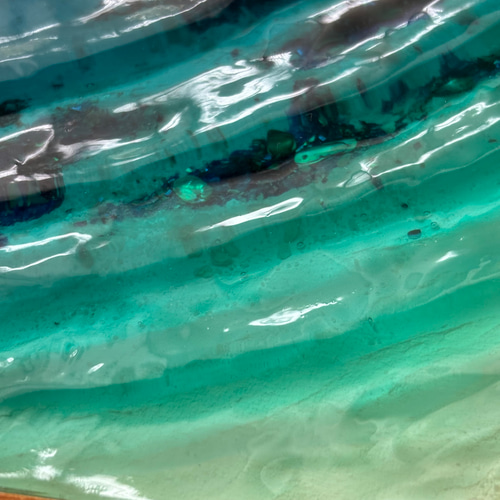 サンゴ礁のある海 レジン オーシャンアート 波紋砂紋 木製トレー