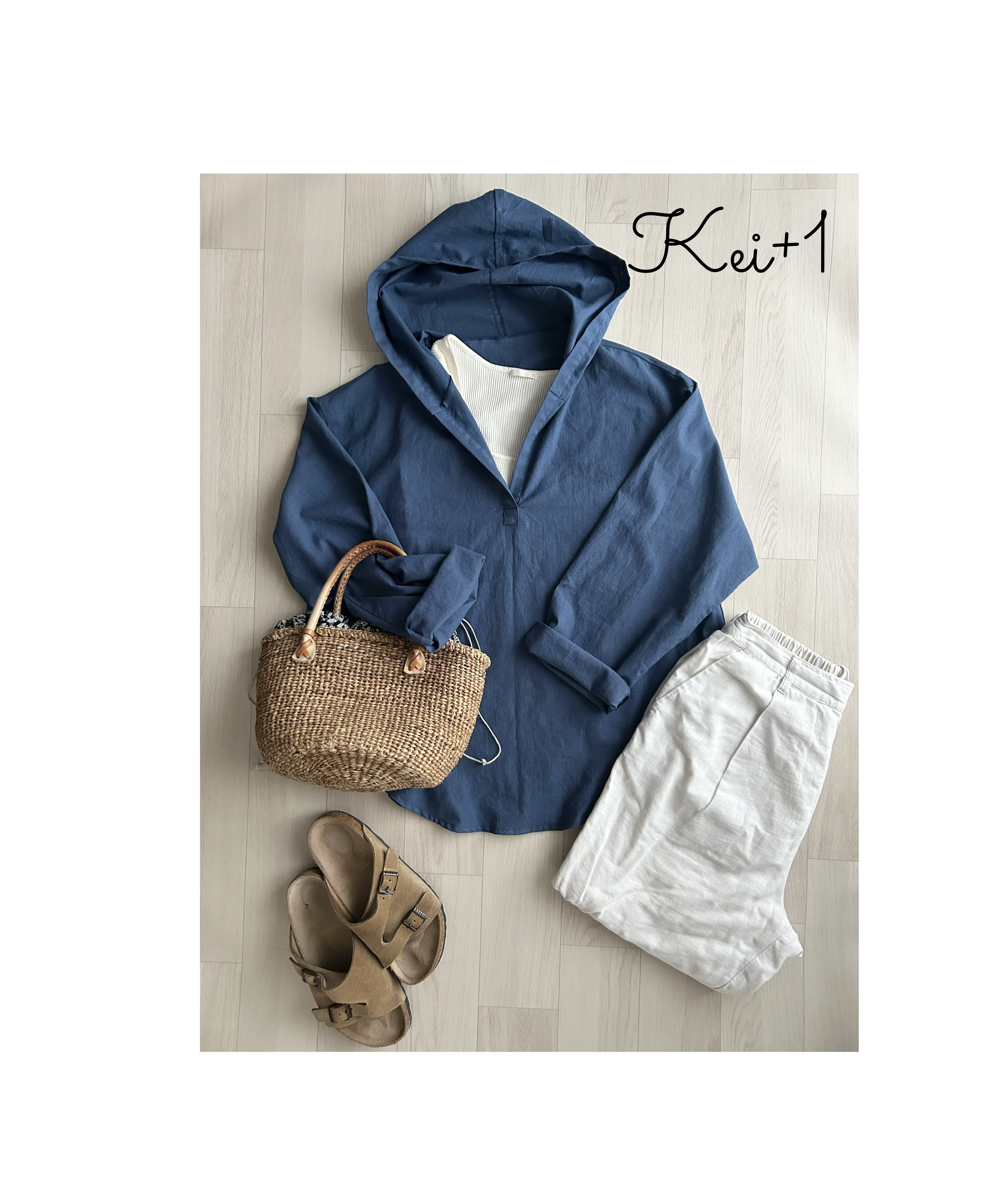 肌触りの良いフード付きプルオーバーシャツ　アッシュブルー