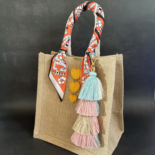【エミリオプッチ】バックスカーフ 一点物❤️PUCCI生地ツイリースカーフとビーズ刺繍＋大ぶり